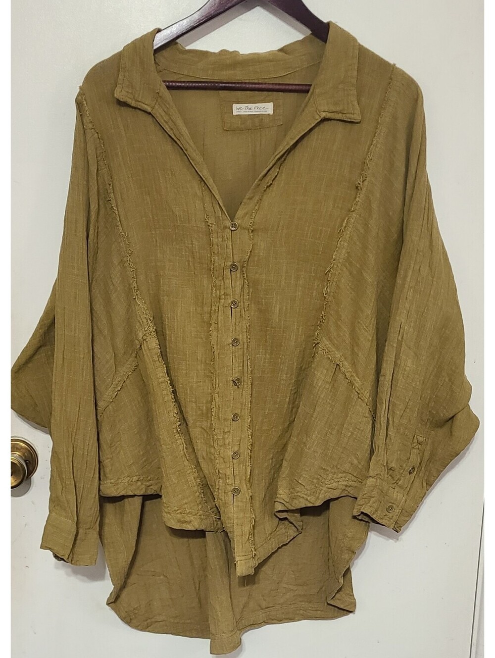 We The Free Gauze Shirt Womens Sz Large Green  Oversized People Dolman Lagenlook